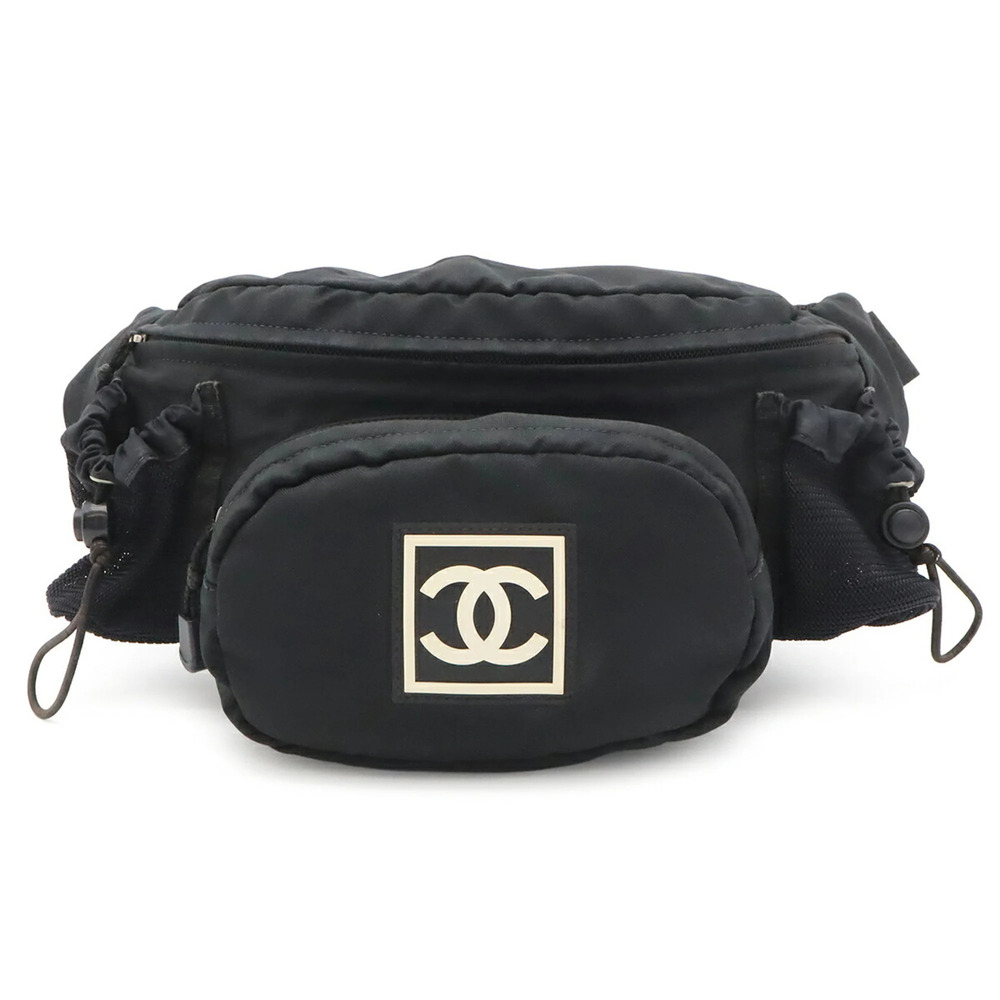 CHANEL Sport Line Coco Mark Waist Pouch Bag Body Nylon Canvas Black A24993
